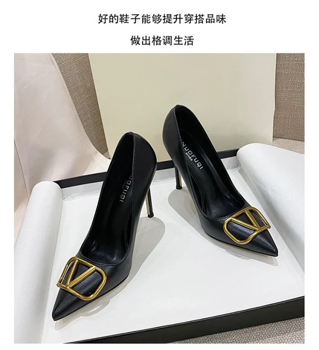 Unbranded High Heels Pointed-Toe Stiletto Pumps with V-Shaped Buckle product detail image 3
