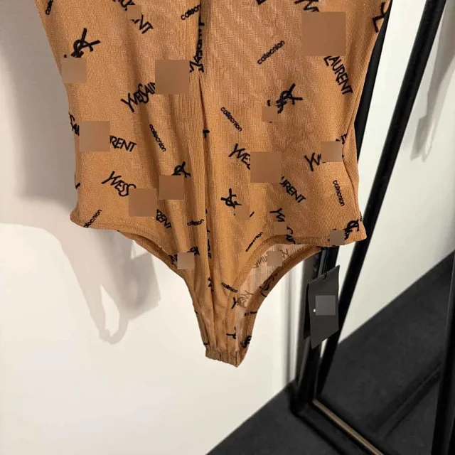 Saint Laurent Underwear Sheer mesh short-sleeve zip-front monogram bodysuit product detail image 5