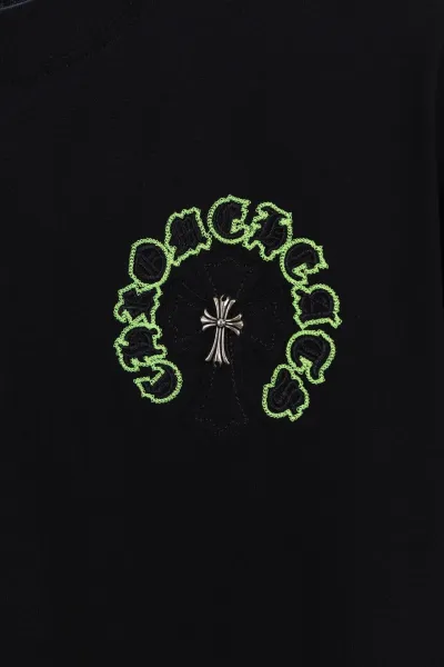 Chrome Hearts Circle Cross Black T-Shirt with Neon Green Embroidery - 8