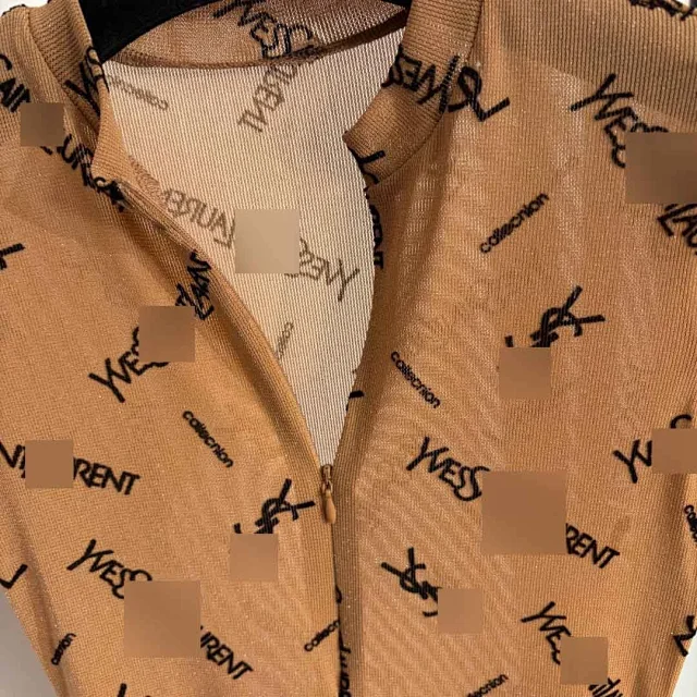 Saint Laurent Underwear Sheer mesh short-sleeve zip-front monogram bodysuit product detail image 7