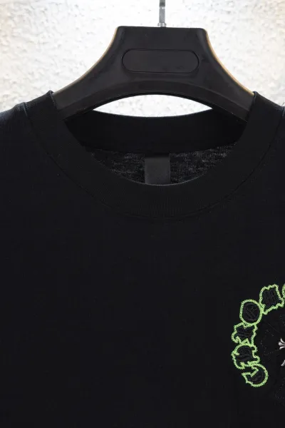 Chrome Hearts Circle Cross Black T-Shirt with Neon Green Embroidery - 6