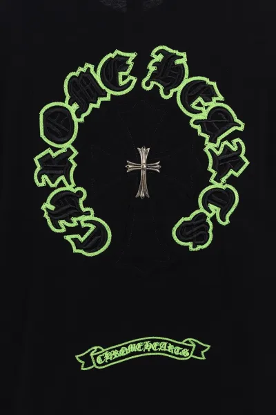 Chrome Hearts Circle Cross Black T-Shirt with Neon Green Embroidery - 9