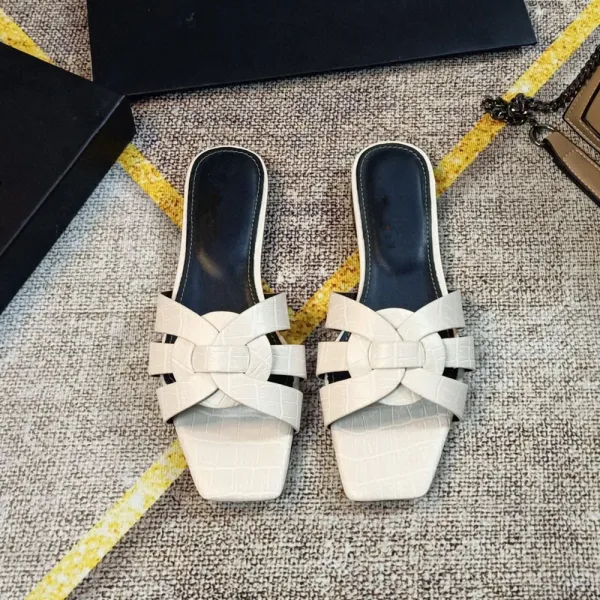 Design White Croc-Embossed Knotted Mule Sandals Slippers - 11