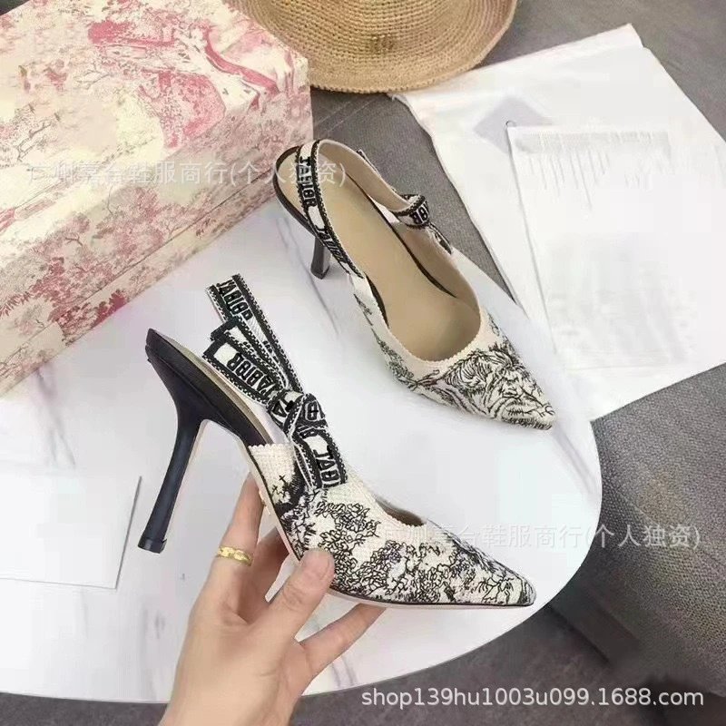 Dior High Heels J'Adior embroidered floral pointed-toe slingback — Blue embroidery 6.5 centimeter