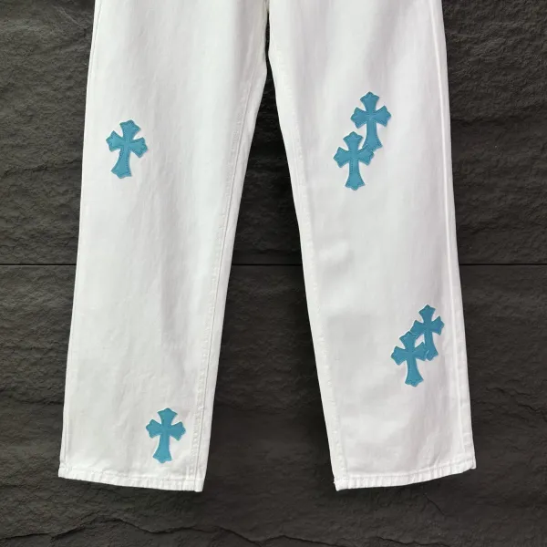 Chrome Hearts Cross-Embroidered White Straight-Leg Jeans - 11