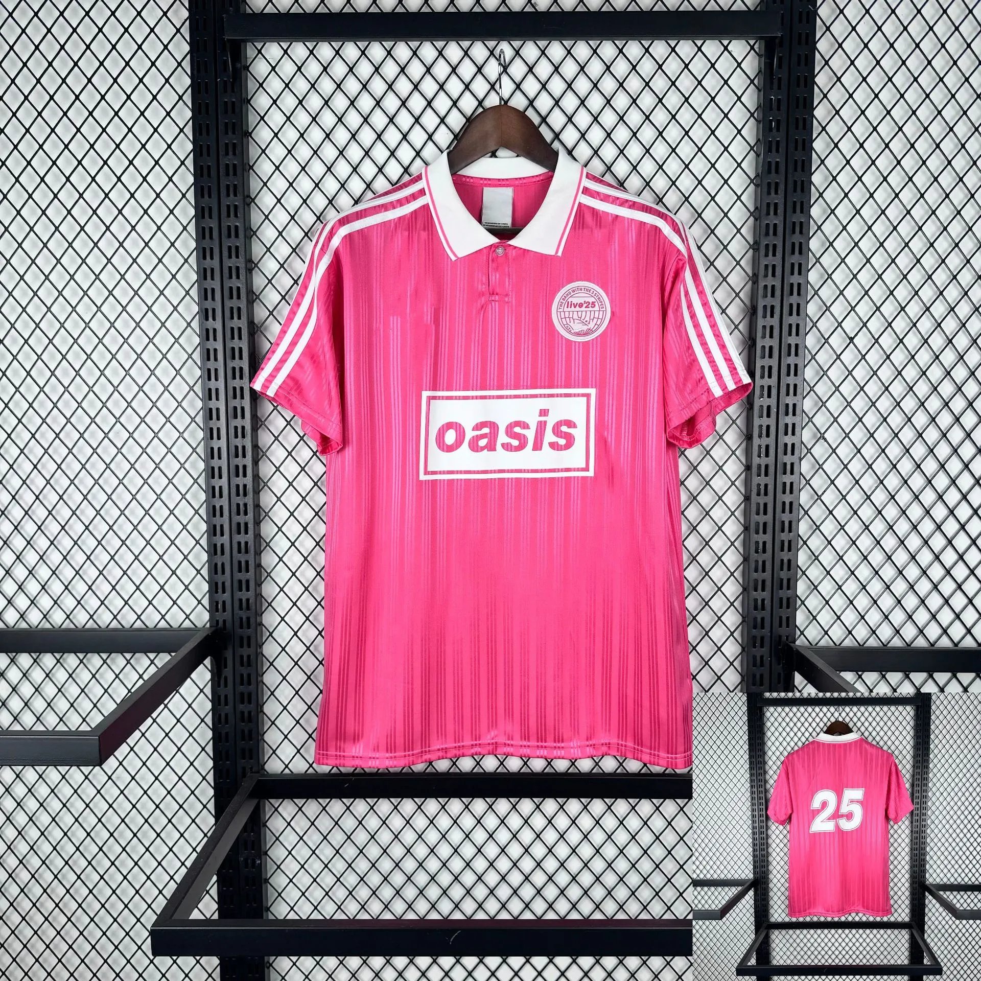 Design Oasis x Football Club Inspired Polo Black / White Stripe Jersey Tops Polo - 12