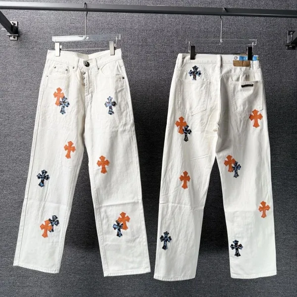 Chrome Hearts Cross-Embroidered White Straight-Leg Jeans - 13
