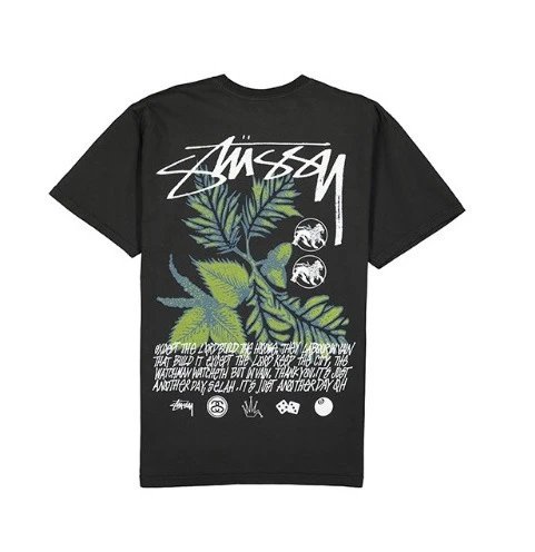 Stüssy T-Shirts Short-Sleeve Graphic Print T-Shirt — Black [Green Grass]