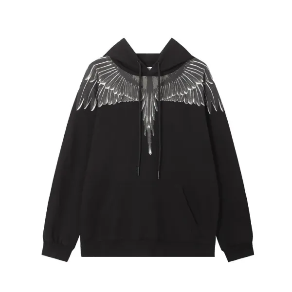 Design Feather Necklace Print Black Hoodie - 37