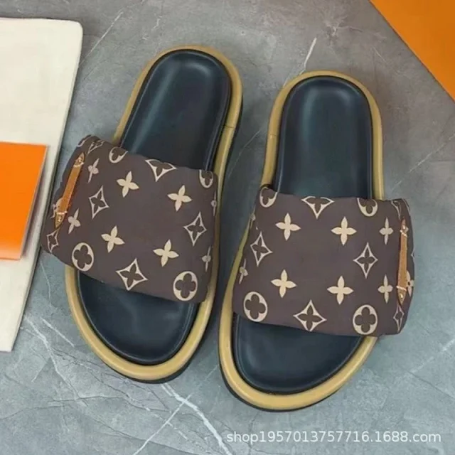 Unbranded Slippers Monogram-Print Slide with Metal Bar Detail product detail image 11