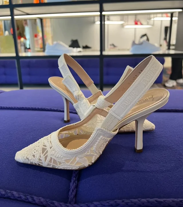 Christian Dior High Heels Lace Pointed-Toe Bow Slingback product detail image 4
