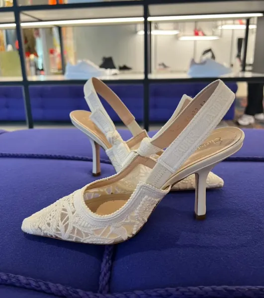Dior J'Adior Lace Slingback Heels White - 5