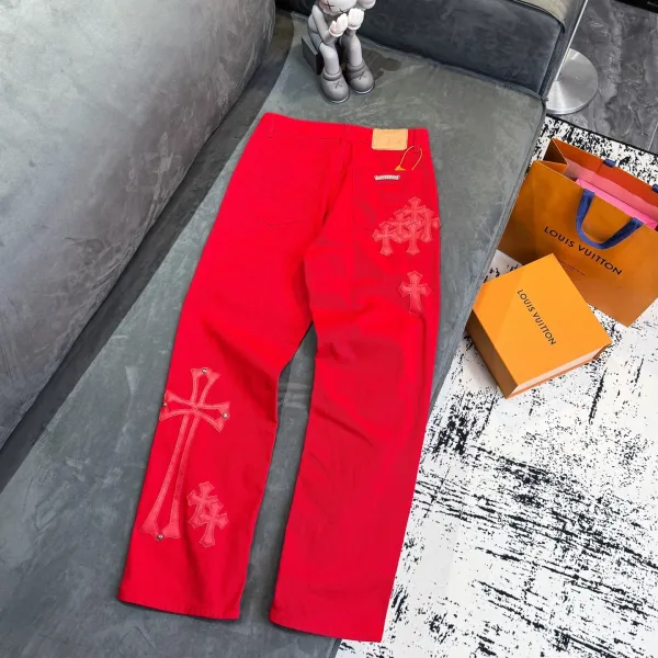 Chrome Hearts x Denim Tears Red Cross-Embroidered Jeans - 5