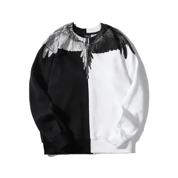 Design Feather Necklace Print Black Hoodie - 79