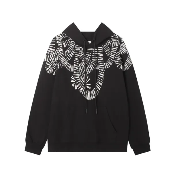 Design Feather Necklace Print Black Hoodie - 82