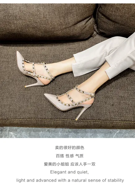 Valentino Rockstud Strappy Stiletto Heels White - 17