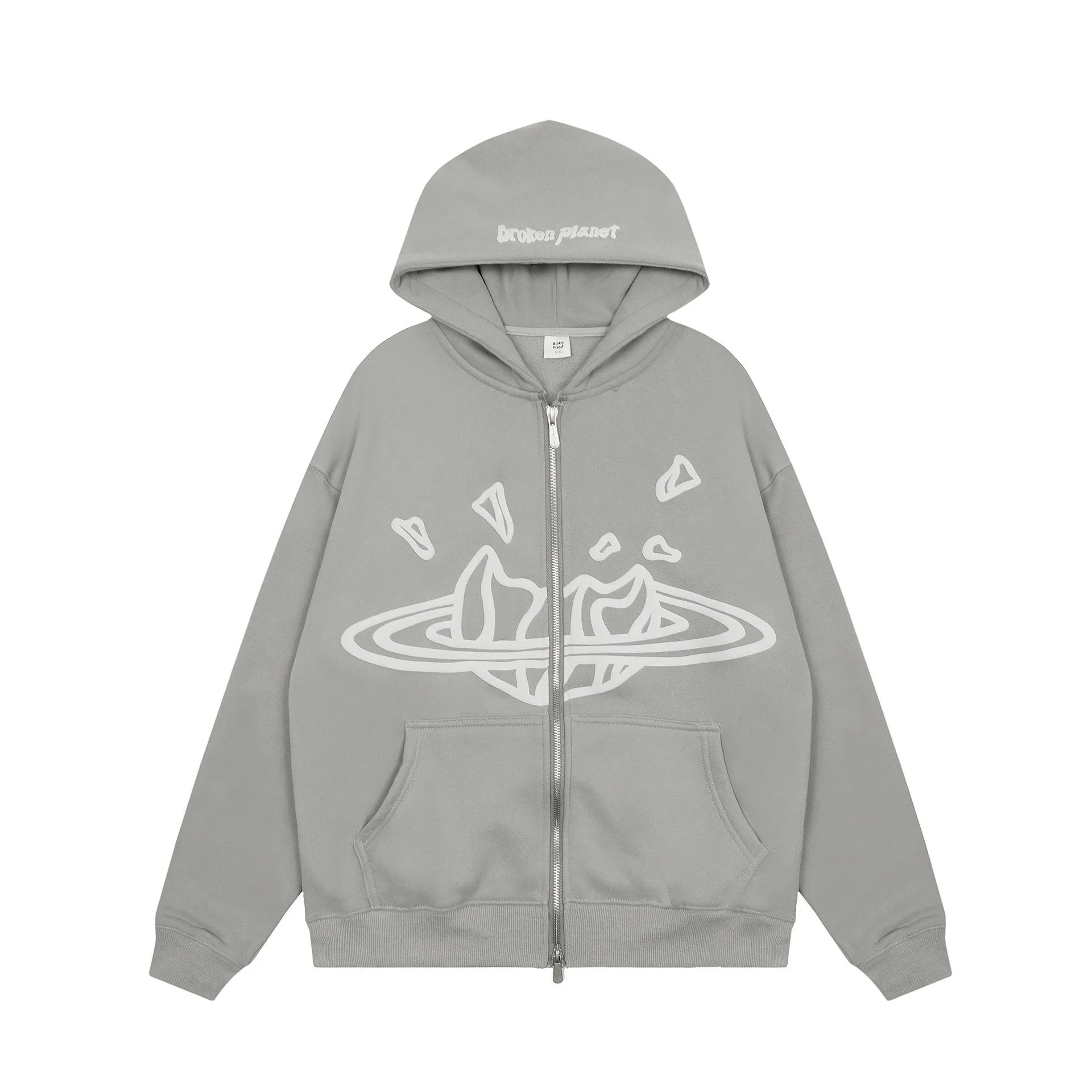 Broken Planet Grey Full-Zip Cardigan Sweatshirt - rep bluzy z kapturem