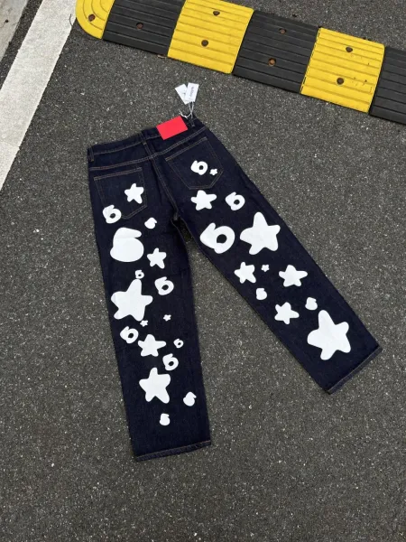 Sp5der Star Print Wide-Leg Jeans Blue - 20