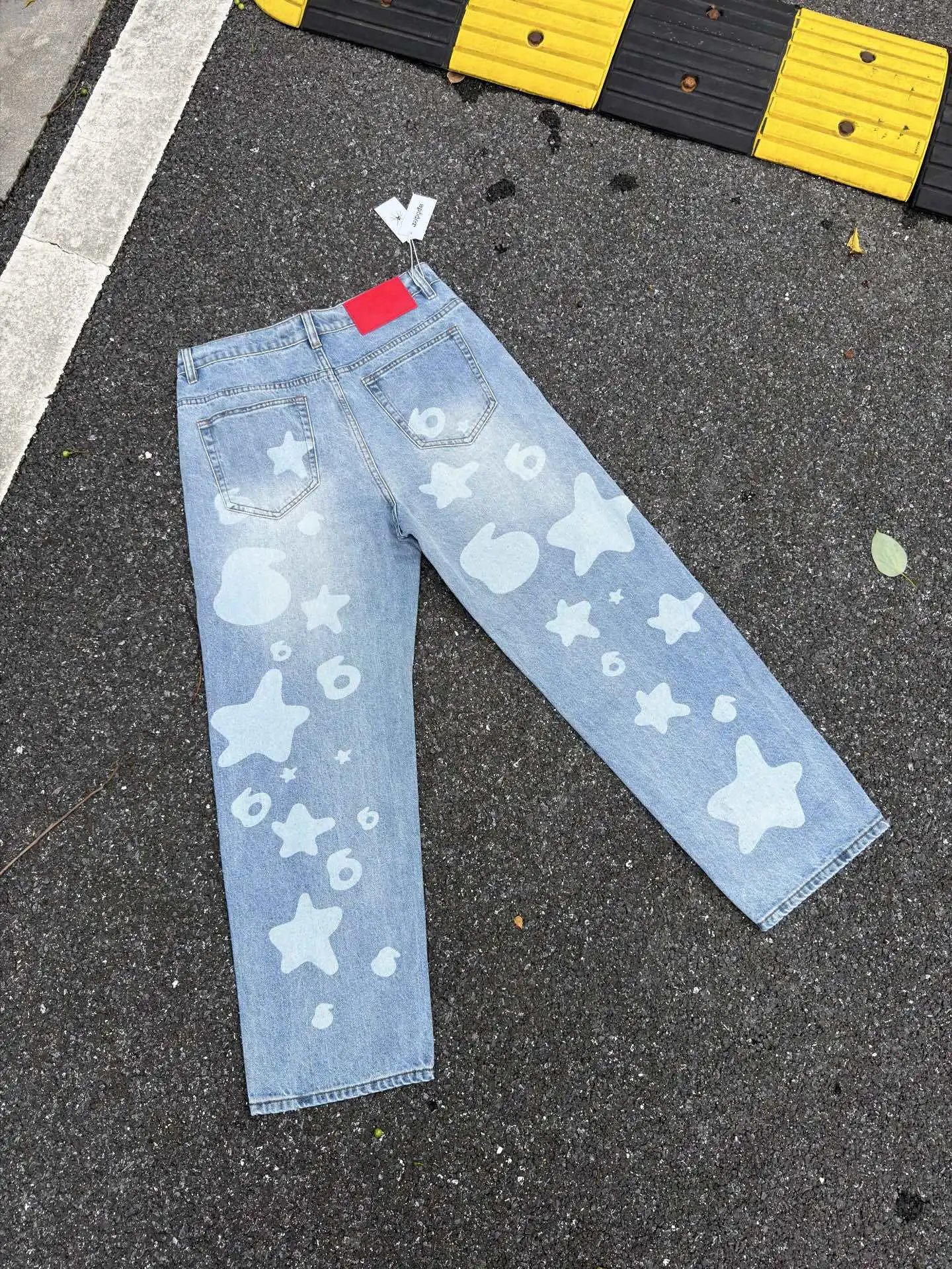 Sp5der Star Print Wide-Leg Jeans Blue - 28