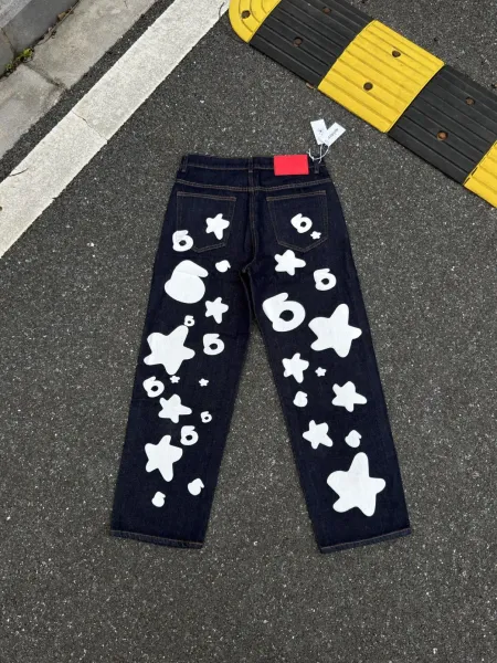 Sp5der Star Print Wide-Leg Jeans Blue - 3