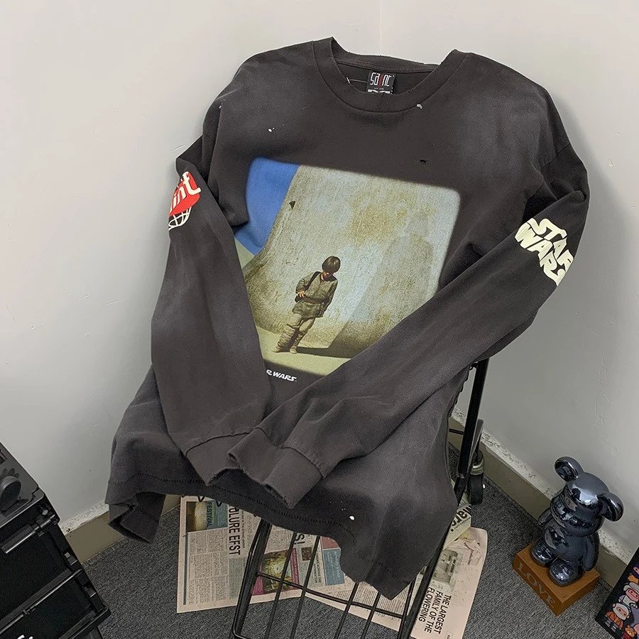 Star Wars Print Washed Oversized Long Sleeve Tee