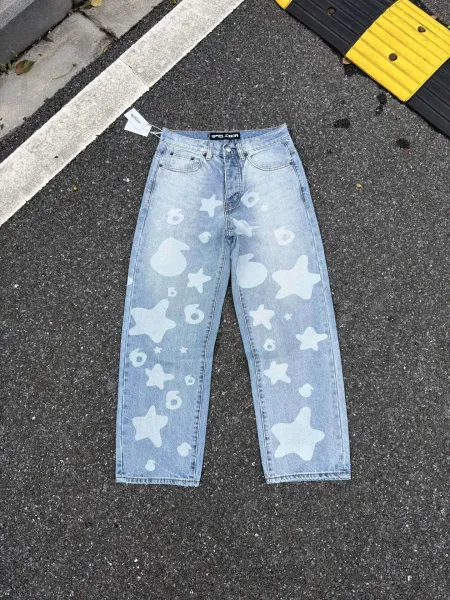 Sp5der Star Print Wide-Leg Jeans Blue - 23