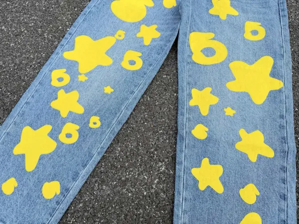 Sp5der Star Print Wide-Leg Jeans Blue - 39