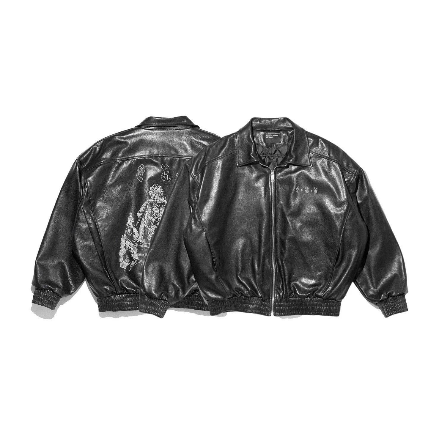 Corteiz x Unknown Artist Leather Bomber Jacket Black - 1