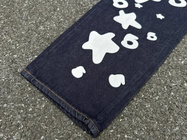 Sp5der Star Print Wide-Leg Jeans Blue - 10