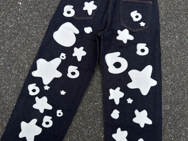 Sp5der Star Print Wide-Leg Jeans Blue - 18