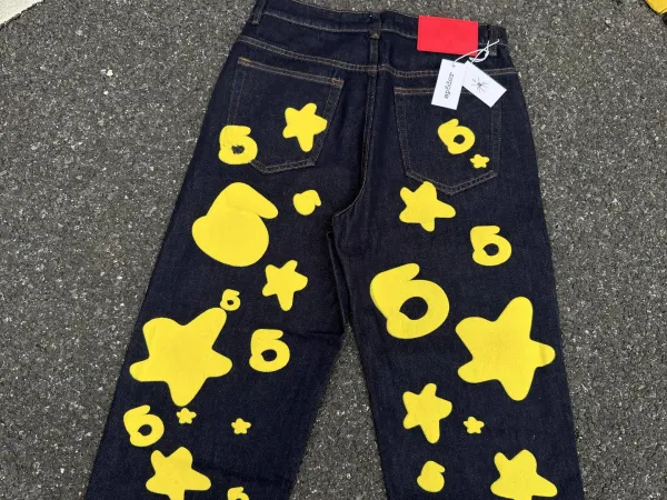 Sp5der Star Print Wide-Leg Jeans Blue - 33