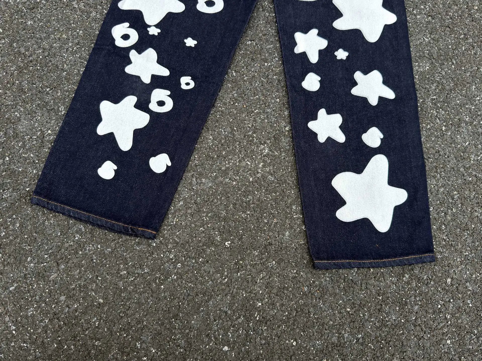 Sp5der Star Print Wide-Leg Jeans Blue - 19