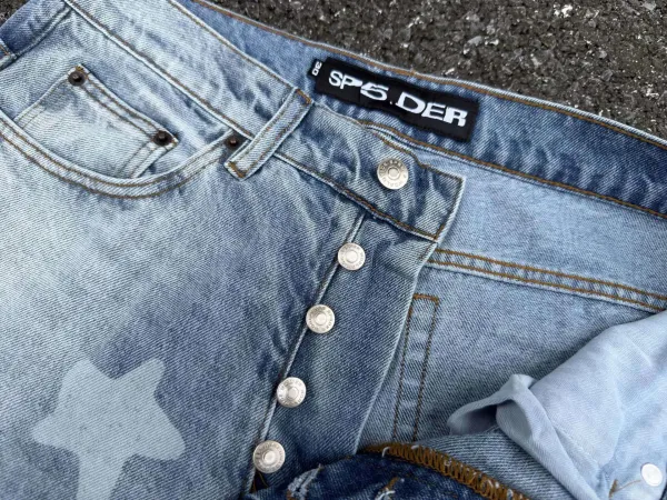 Sp5der Star Print Wide-Leg Jeans Blue - 32