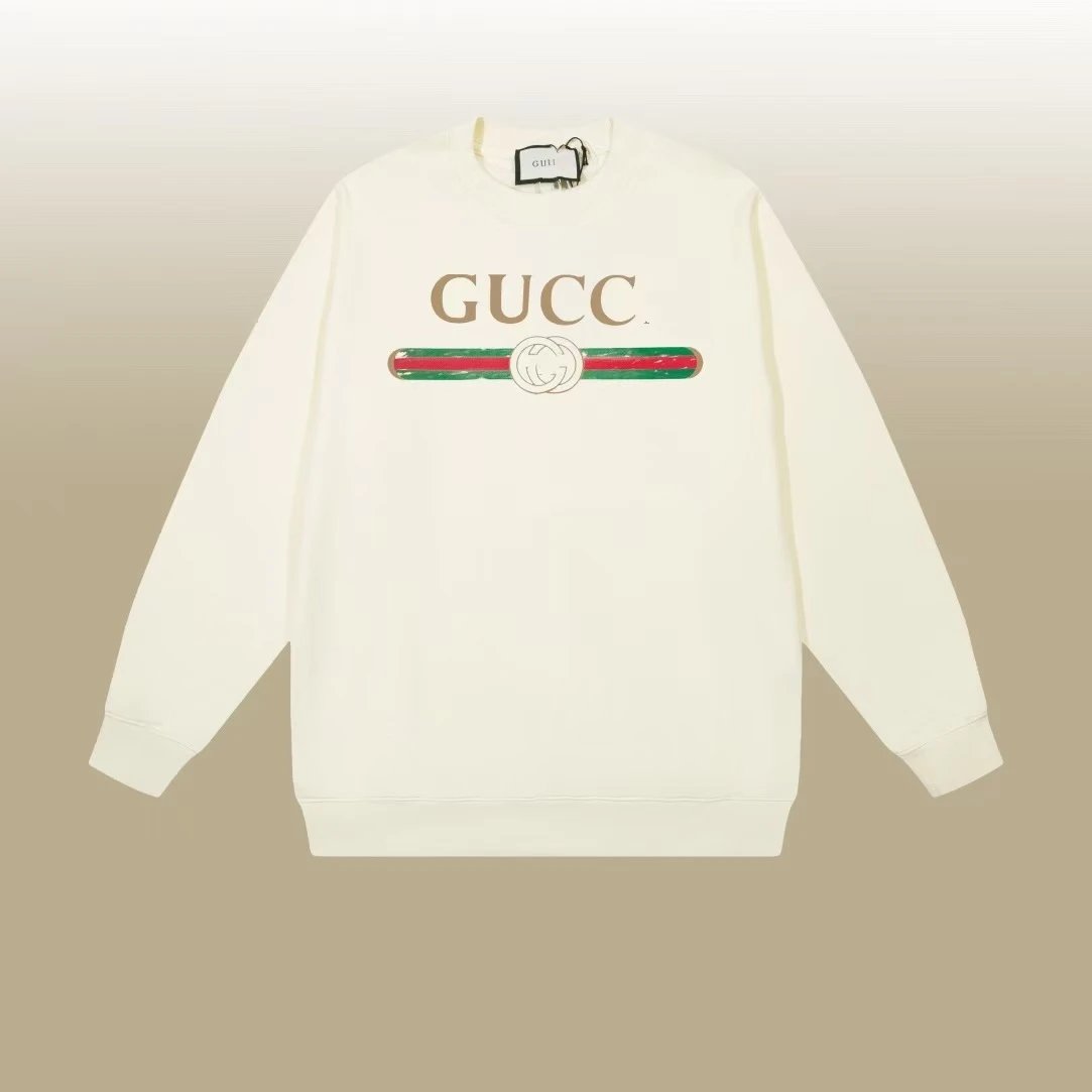 Gucci Logo Stripe Crewneck Sweatshirt Beige - 1