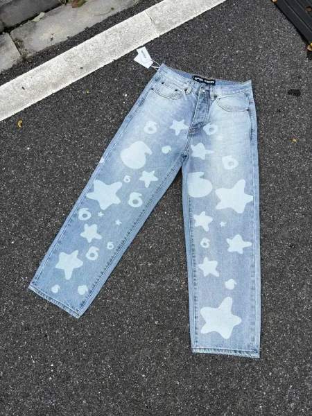 Sp5der Star Print Wide-Leg Jeans Blue - 29
