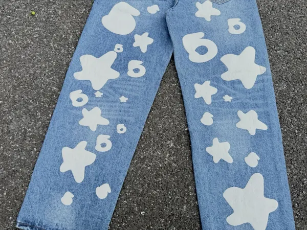 Sp5der Star Print Wide-Leg Jeans Blue - 37
