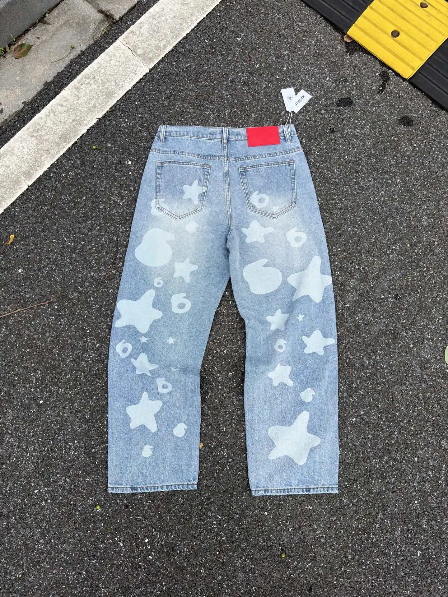 Sp5der Star Print Wide-Leg Jeans Blue - 24