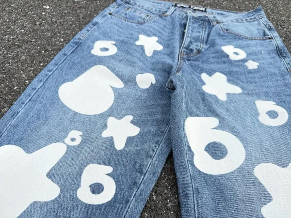 Sp5der Star Print Wide-Leg Jeans Blue - 36