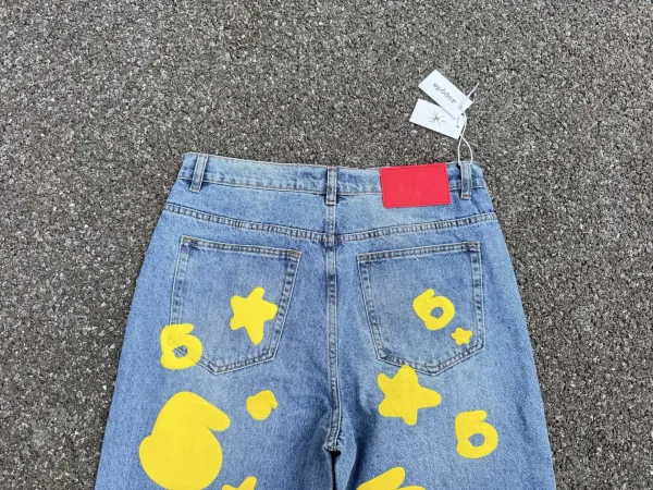 Sp5der Star Print Wide-Leg Jeans Blue - 40