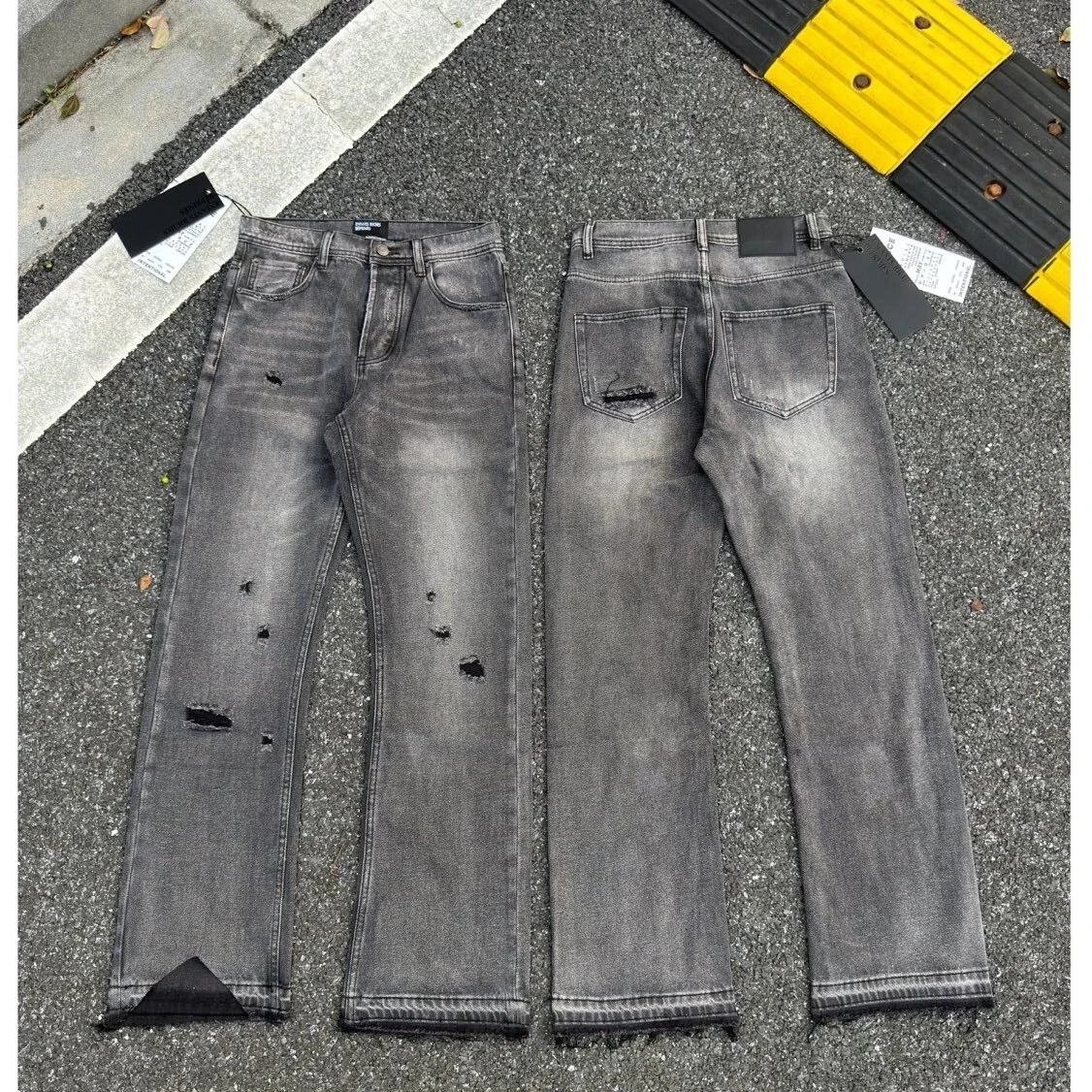 Flared Washed Distressed Ripped Jeans Loose Straight Casual Pants Streetwear for Men and Women