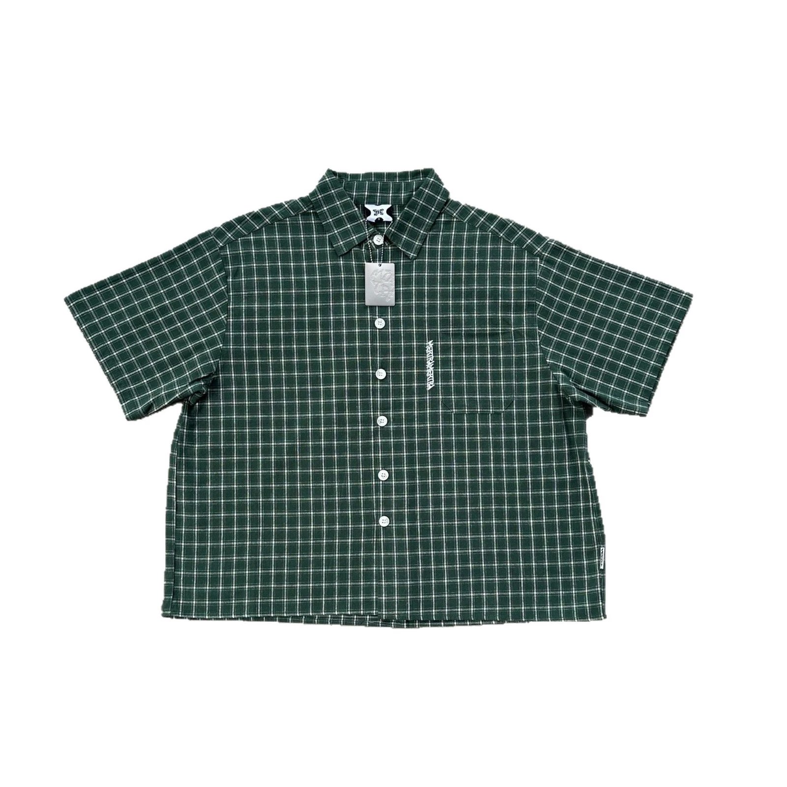 Green Checkered Short Sleeve Button Up Shirt