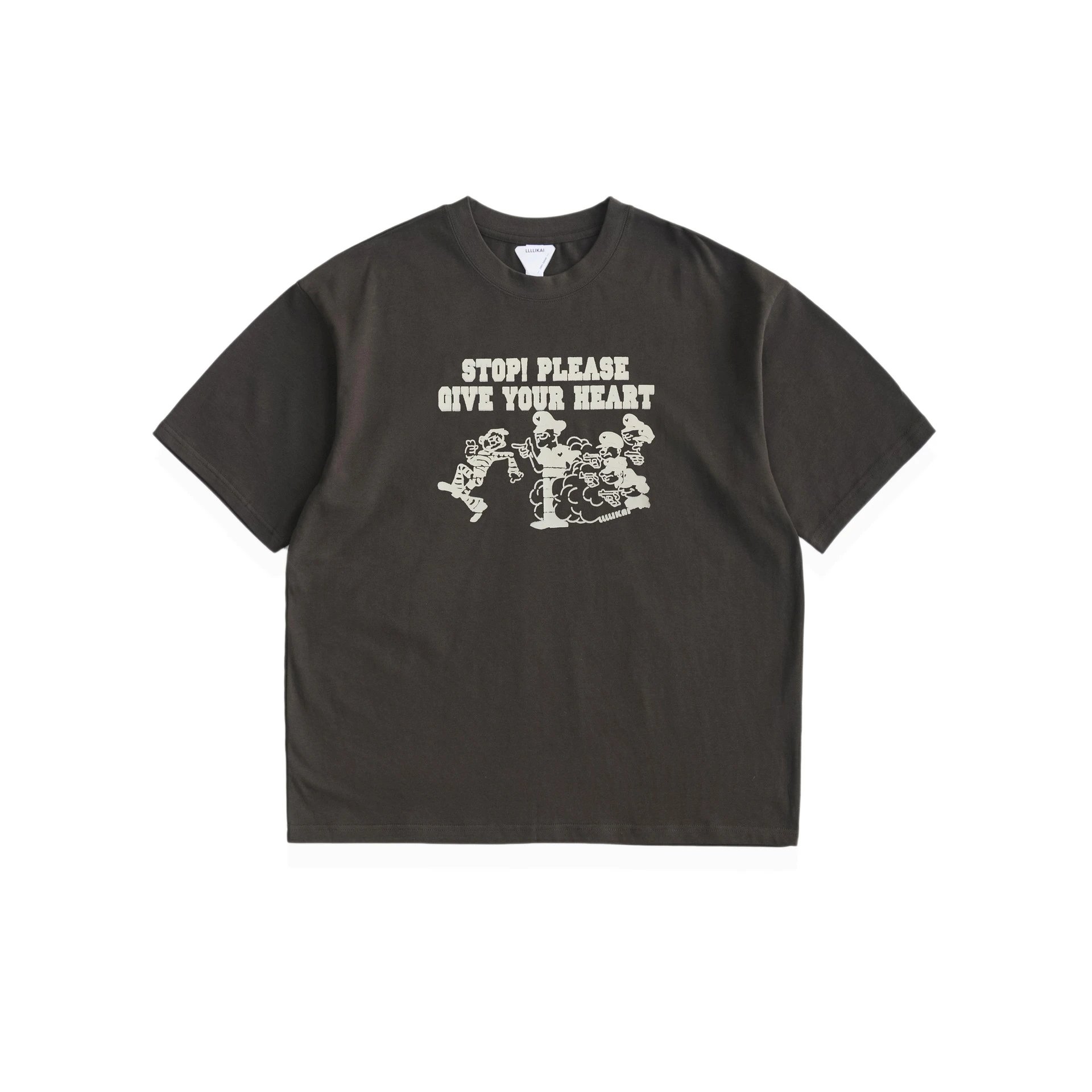 ELLUKAI Graphic Print Dark Brown Oversized T-Shirt