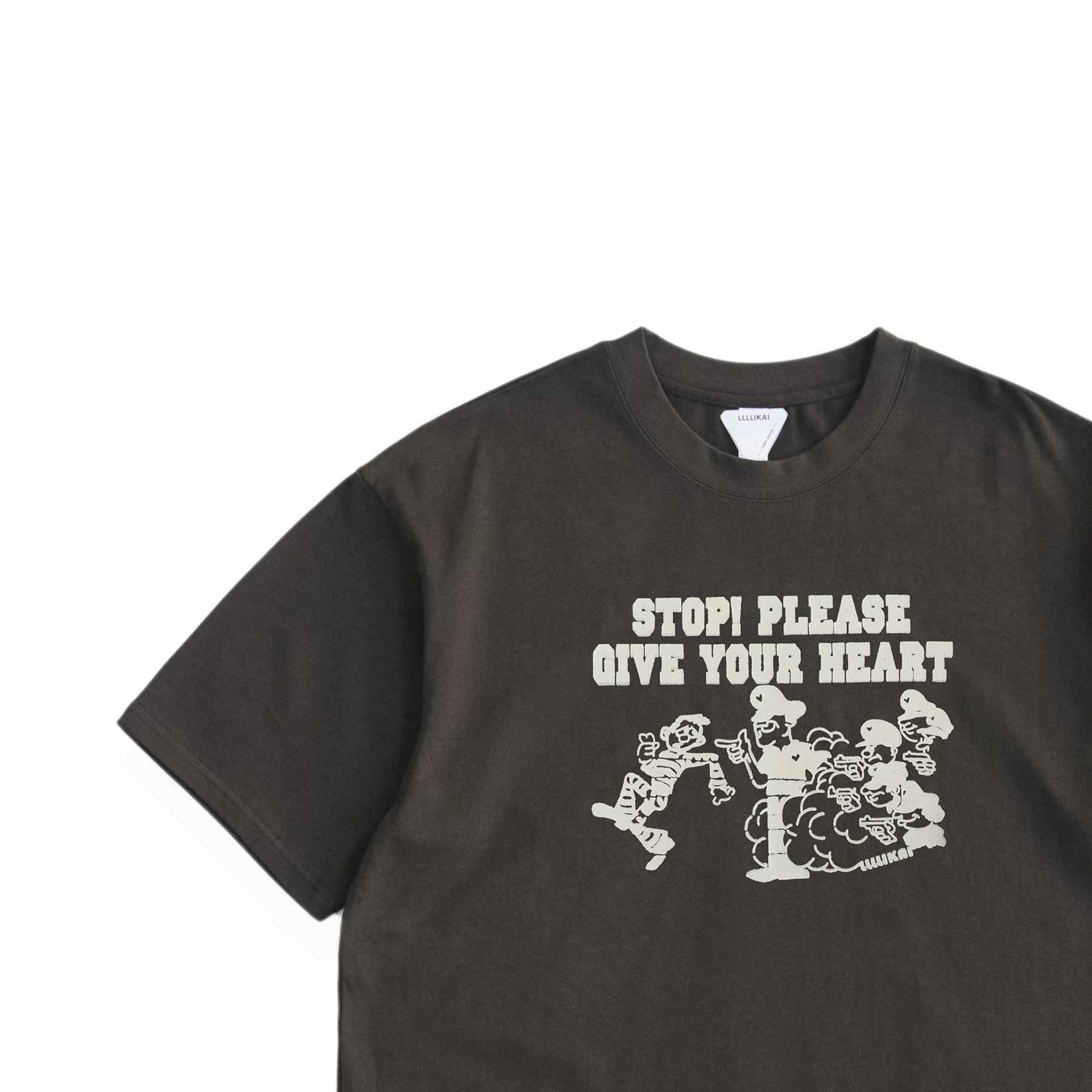 ELLUKAI Graphic Print Dark Brown Oversized T-Shirt