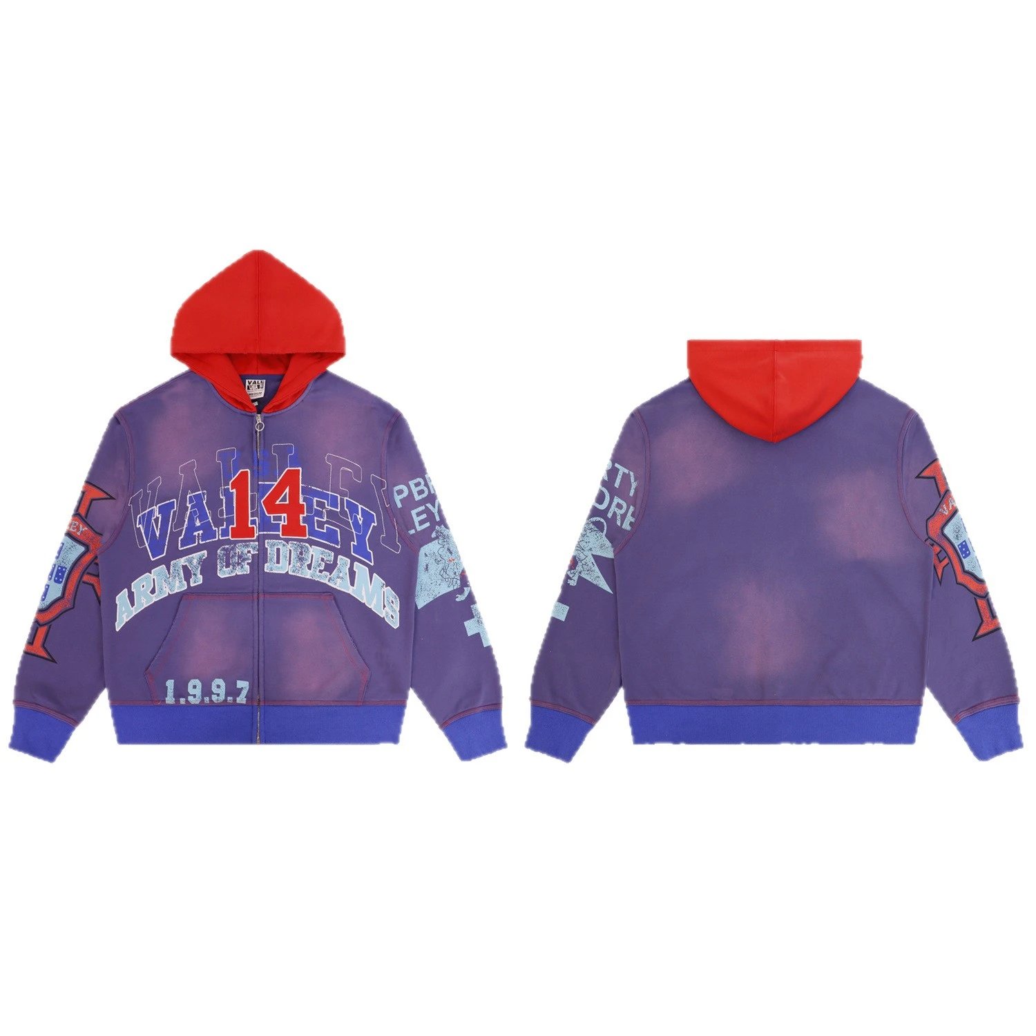 Purple Graphic Zip-Up Jacket with Red Number 14 Print