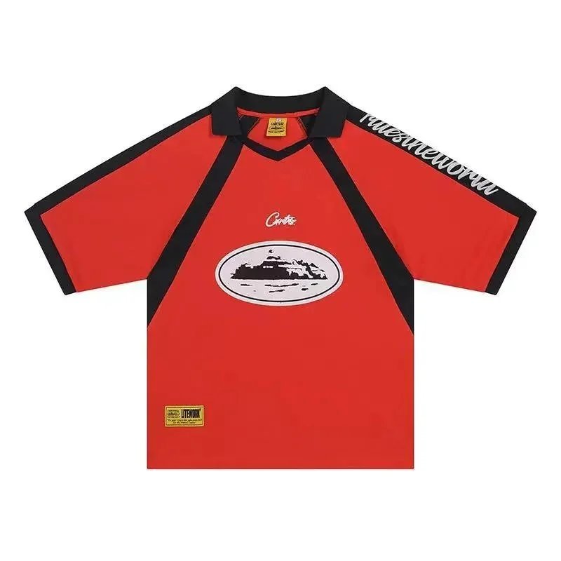 Corteiz Football Jerseys Short-Sleeve Polo Jersey with Number 18 Back Print — Red 5101