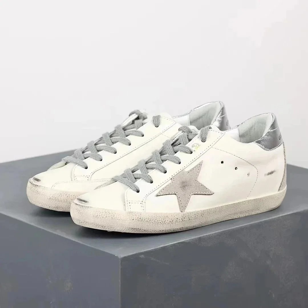 Golden Goose Superstar White Navy Blue Distressed Sneakers
