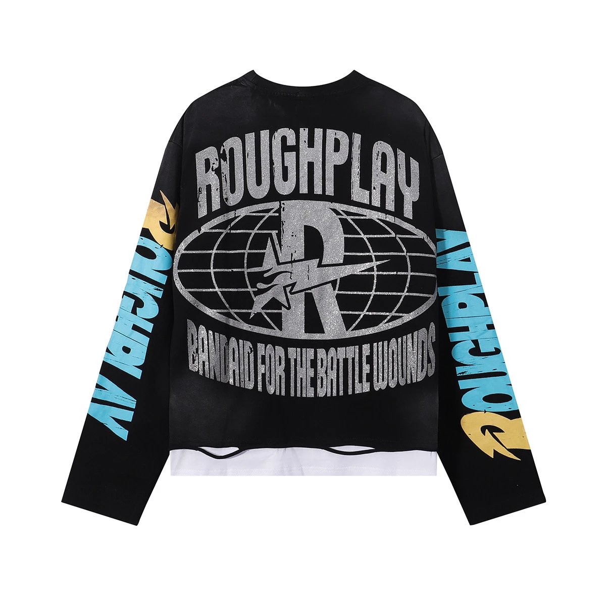 Roughplay Bandaid For The Battle Wounds Black Graphic Long Sleeve Tee