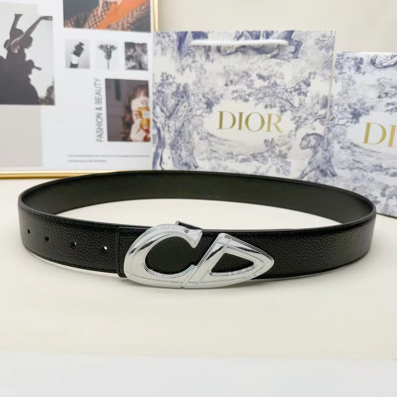 Dior Belts CD Buckle Grained Leather Belt — 3.8 Lychee silver buckle