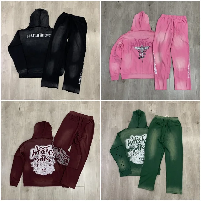 Lost Tracksuits Rhinestone Logo Distressed Zip-Up Hoodie and Jogger Set product detail image 5