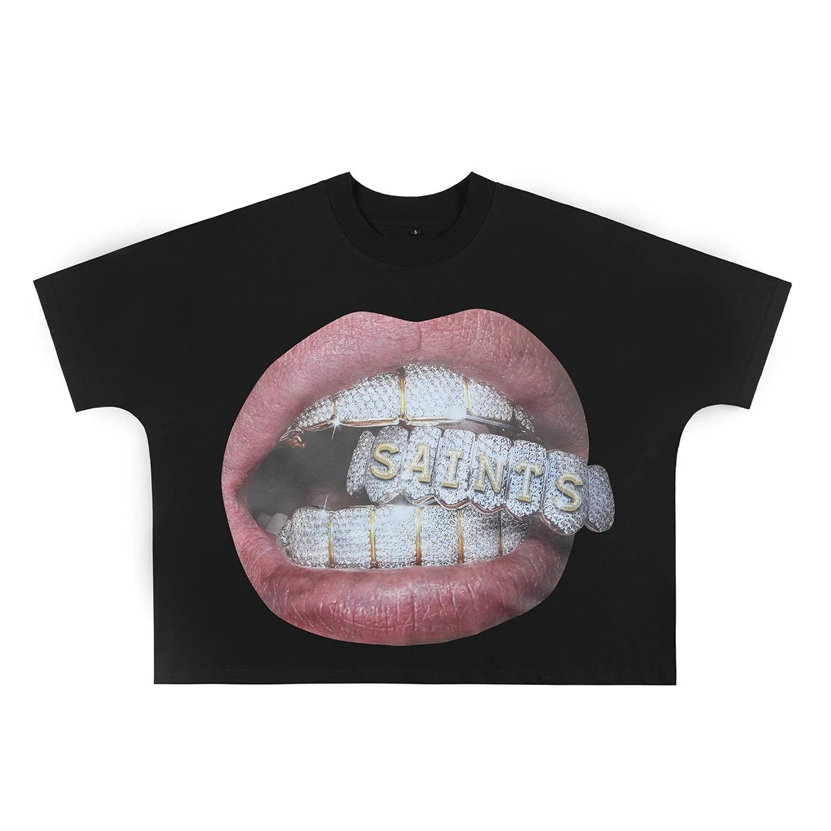 Saints Graphic Print Black Bold Lips T-Shirt